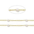 thumbnail image 2 of 20m Ion Plating(IP) 316 Surgical Stainless Steel Curb Chains Plastic Pearl Round Charm Chain Soldered with Spool Real 18K Gold Plated Link: 2x1.5x0.5mm Round: 3mm, 2 of 4