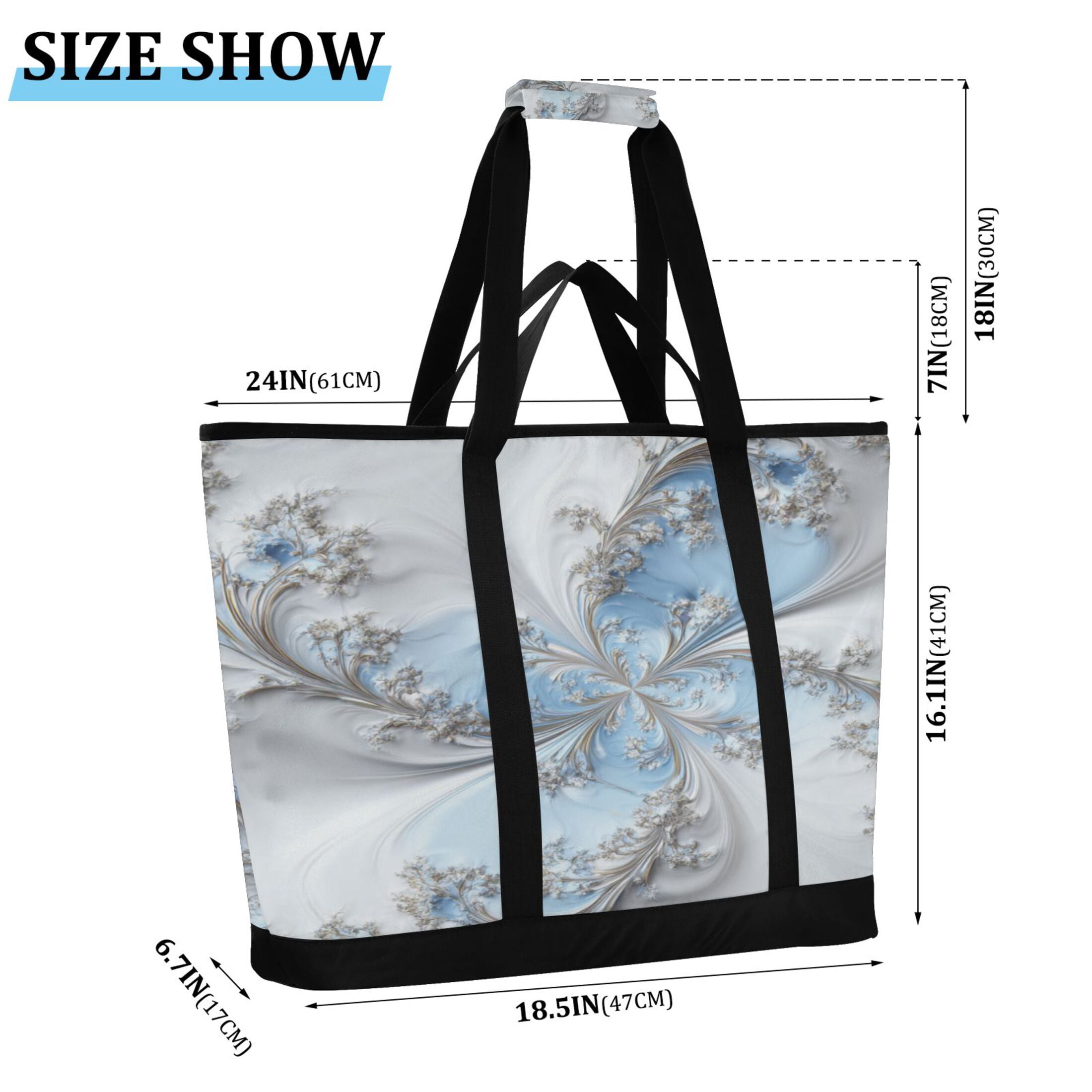 Extra-Large Wide Opening Design Capacity Hand-Held Ice Pack Thickened Insulation Layer For Long-Lasting Cold Retention For Outdoor Shopping Picnics And Camping Gentle White-blue Tones