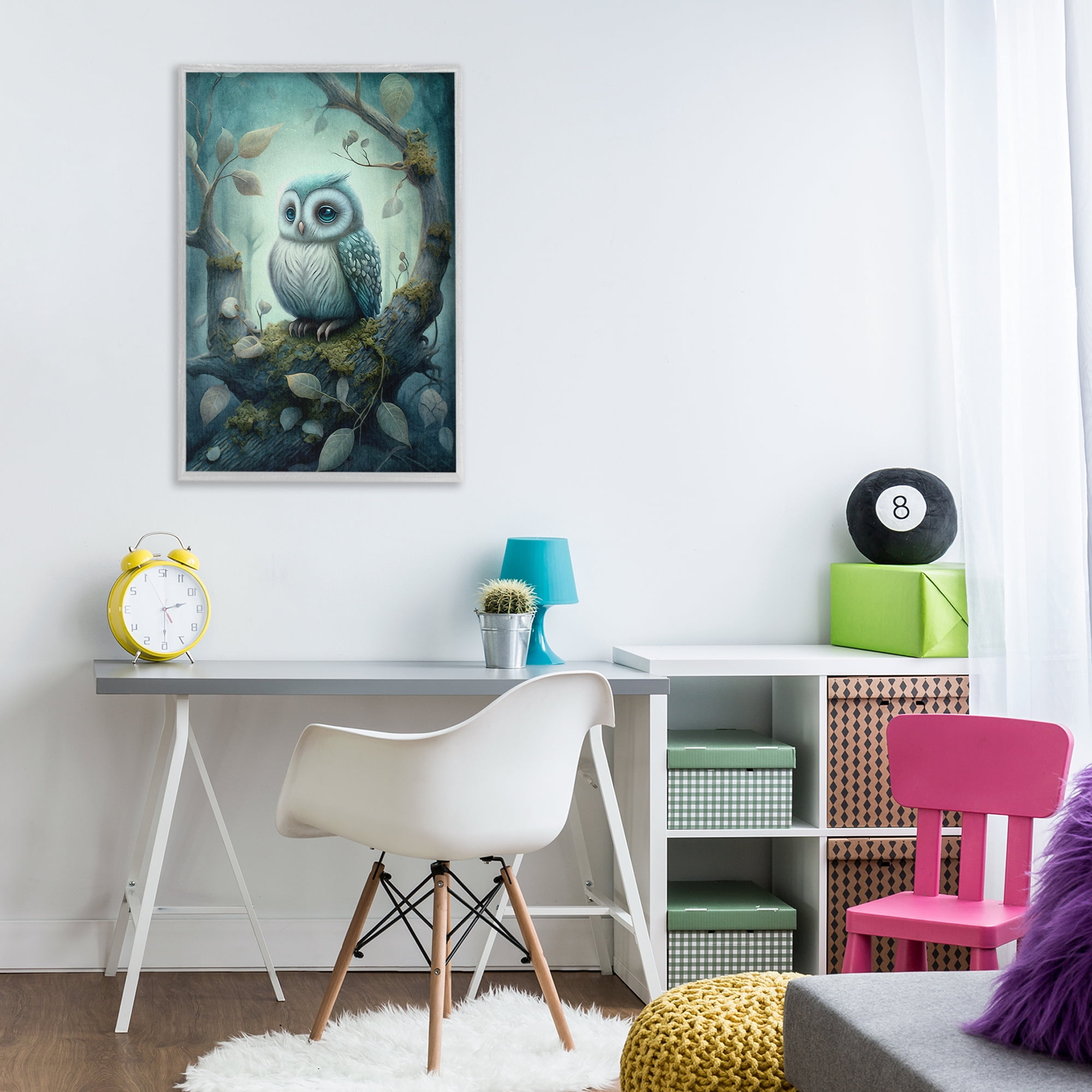 Stupell Industries Calm Mystic Owl Landscape Painting Gray Framed Art Print Wall Art, 20 x 30