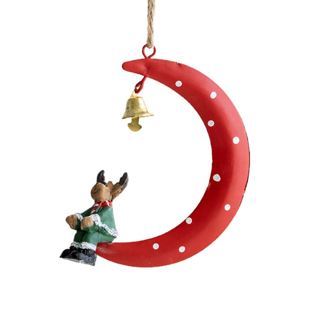 Colgante de decoración de hierro forjado para árbol de Navidad, divertido Papá Noel sentado en la luna, decoración colgante para el hogar