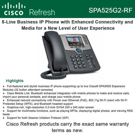 Cisco SPA525G2 Refresh 5-Line IP Phone/Color, PoE, 802.11g, Bluetooth, 4 FXO
