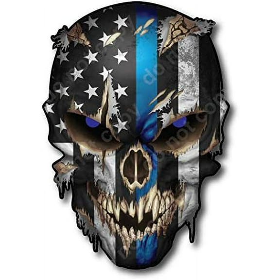 Thin Blue Line Skull American Flag Police Officer Blue Lives Matter Sniper Vinyl Decal Stickers Car Truck Sniper Marines Army Navy Military Graphic