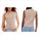 thumbnail image 3 of Camiseta Sin Mangas de Verano para Mujer, de Punto, con Cuello Redondo, Botones Delanteros y Canalé, Ajustada, Sin Mangas, Color Caqui, Talla M, 3 of 7