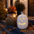 thumbnail image 5 of Halloween Home Decorations Pumpkin Jack O Lantern, Handmade White Resin Pumpkin with Flameless Candle Light, Rustic Fall Decor for Tabletop Front Door Porch Room, 5 of 6
