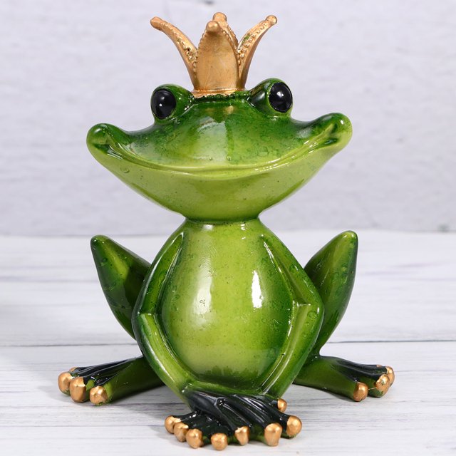 Figura decorativa de rana con corona, estatua de rana, artesanía de animales de resina, adorno de animal de resina
