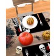 thumbnail image 6 of Halloween Placemats Set of 4 Rose Skull Place Mats Fall Placemat Black Funny Skeleton Table Mats for Dining Kitchen Table Holiday Dinner Party Home Decorations 13x19 Inch, 6 of 8