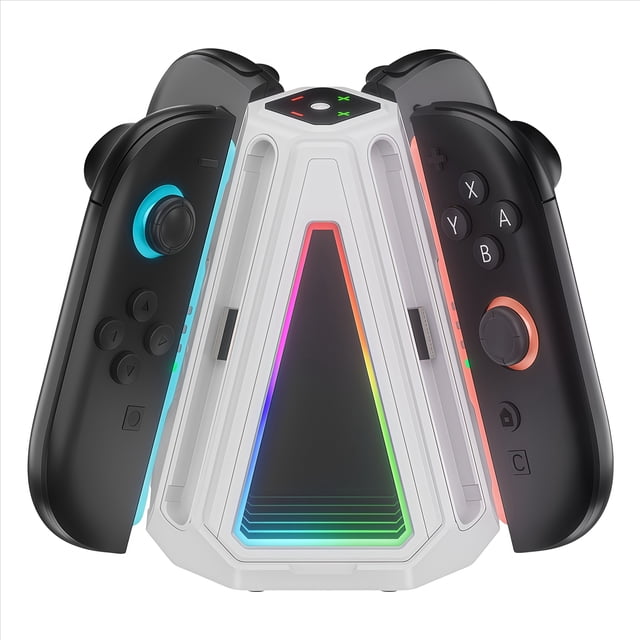 Base de carga 4 en 1 para 2 mandos de Nintendo Switch - Estación de carga doble para los mandos izquierdo y derecho de Switch2 con indicador LED