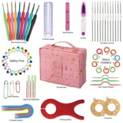 BCOOSS Crochet Kit for Beginners Adults Crochet Hook Set Includes Yarn Balls, Needles, Accessories Kit,Bag Pink