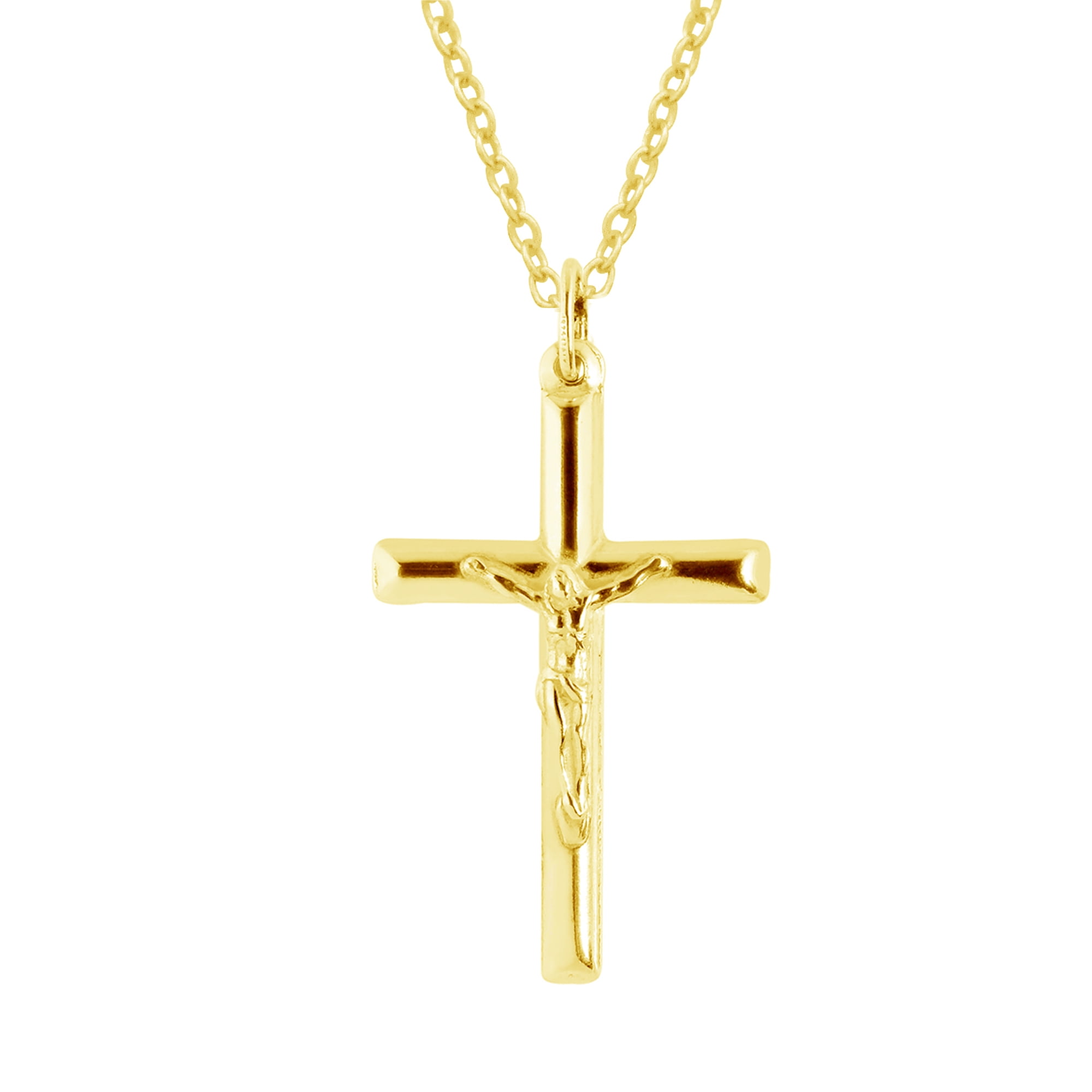 Sterling Silver Polished or Gold Overlay Italian Crucifix Cross Charm ...