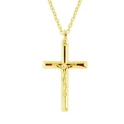 Sterling Silver Polished or Gold Overlay Italian Crucifix Cross Charm Pendant Necklace  (16, 18, 20, 24 Inches)