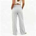thumbnail image 3 of ZHYou No Boundarie Womens Pants Corduroy Drawstring Wide Leg Elastic High Waisted Soft Knit Loose Fit Casual Trousers with Pockets,White,Size M, 3 of 8