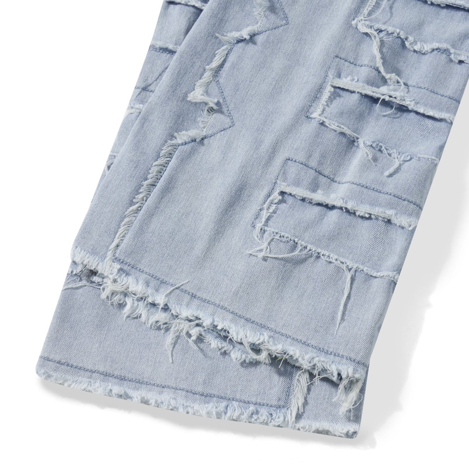 Sunisery Men's Regular Fit Stacked Jeans Patch Distressed Denim Pants  Streetwear,Light Blue 