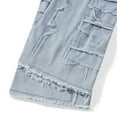 thumbnail image 6 of Men's Ripped Stacked Jeans Slim Fit Patch Distressed Destroyed Straight Leg Denim Pants Streetwear, 6 of 7