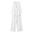 thumbnail image 5 of Cagogo Women's V Neck Sleeveless 2 Piece Set Casual Vacation Outfits Loose Wide Leg Pants Boho Travel Lounge Sets Summer Cruise Clothes, White M, 5 of 6