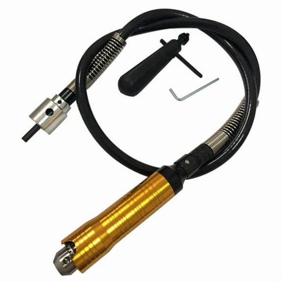 Flexible Shaft Tube Extension with 0.3-6.5mm Drill Chuck for Crane Grinding Machine Hand Drill Electric Rotary Tools,1 * Rubber shaft gold handle 2 * wrench,As Shown