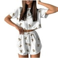 thumbnail image 2 of Women Satin Pajama Set, Two Piece Crop Tops Short Sleeve Button Down Top and Shorts Loungewear, 2 of 8