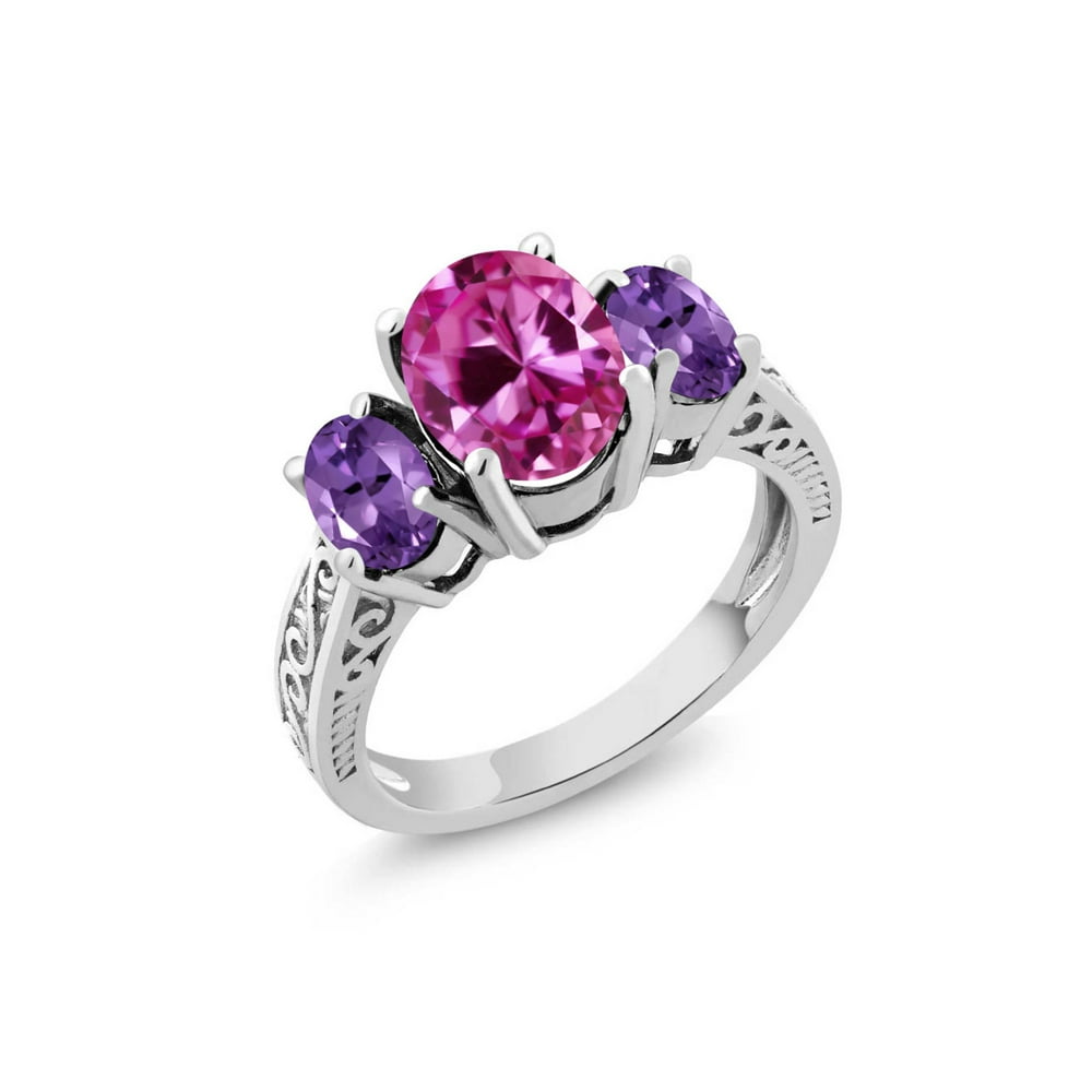 Gem Stone King Gem Stone King 3.30 Ct Pink Created Sapphire Purple