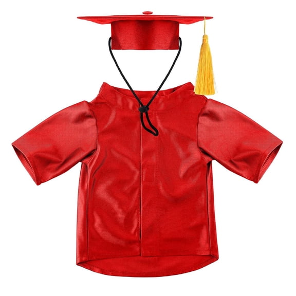 Red Graduation Attire For Dogs Cats Washable Halloween Party Dress 3 Sizes Pet Clothing