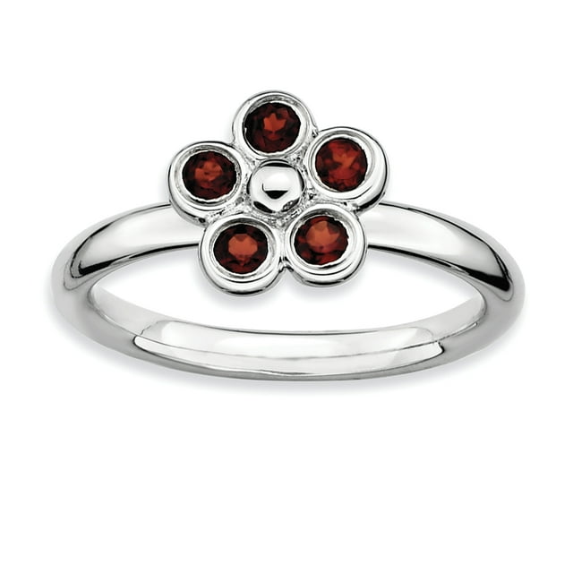 925 Sterling Silver Garnet Flower Stackable Ring Stone Gemstone Birthstone January