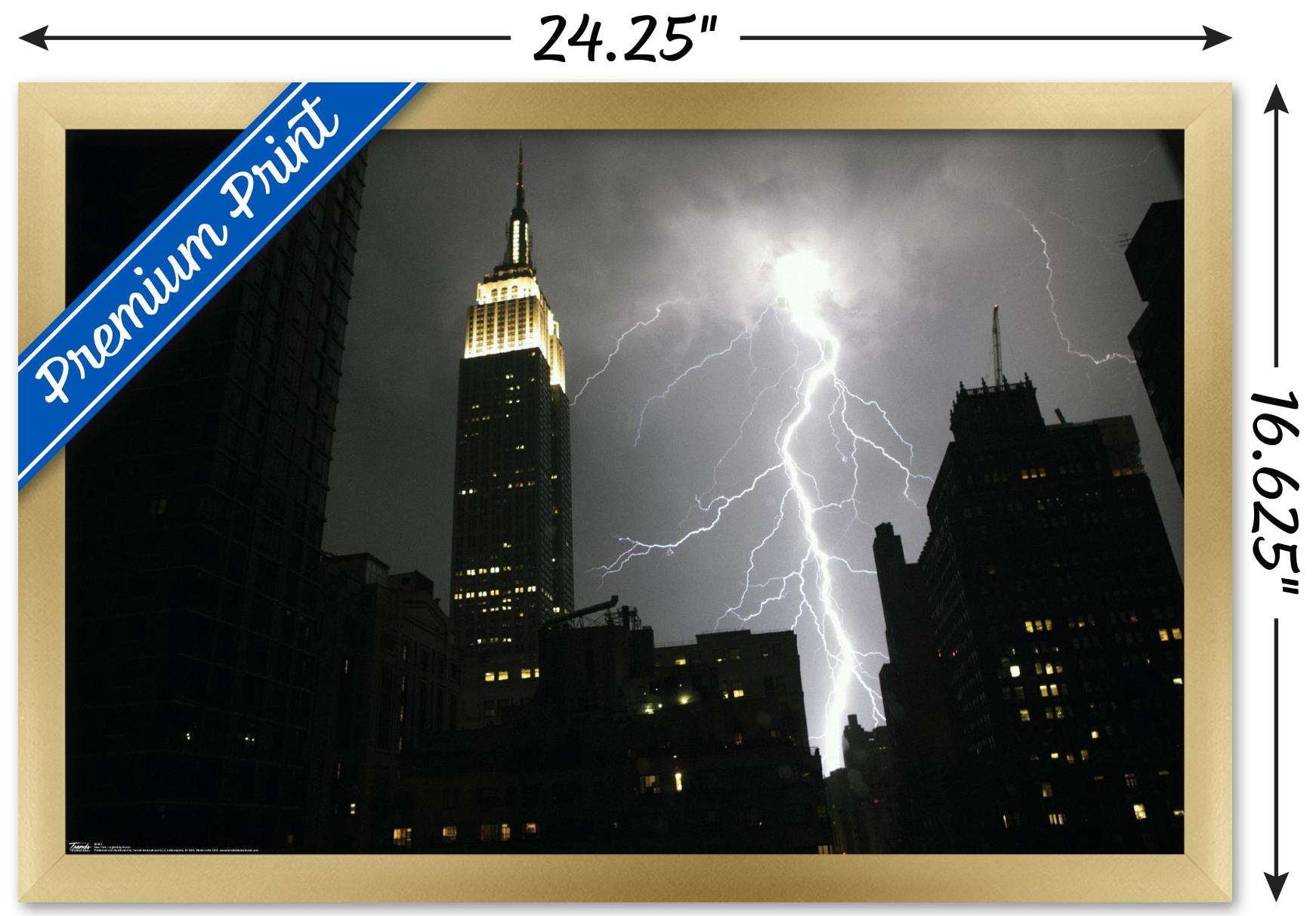 New York City - Lightning Storm Wall Poster, 14.725" x 22.375", Framed