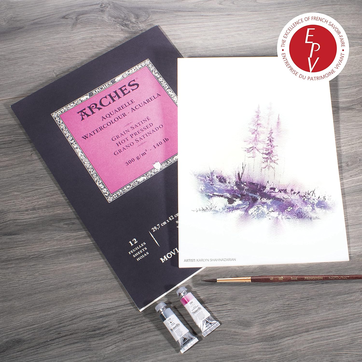 ARCHES® Aquarelle Watercolor Paper Pad, Hot Press, Natural White, 140 lb (300 gsm), Glue Binding, 12 Sheet, 11.69x16.53 in, 1 Count