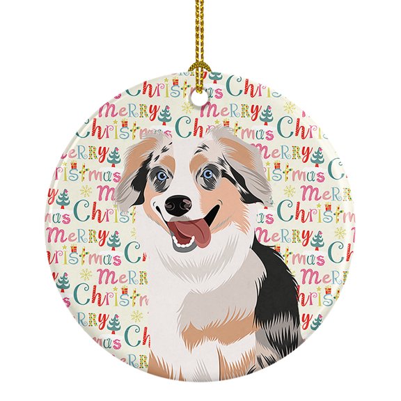 Australian Shepherd Blue Merle Puppy #1 Christmas Ceramic Ornament 2.8 in x 2.8 in