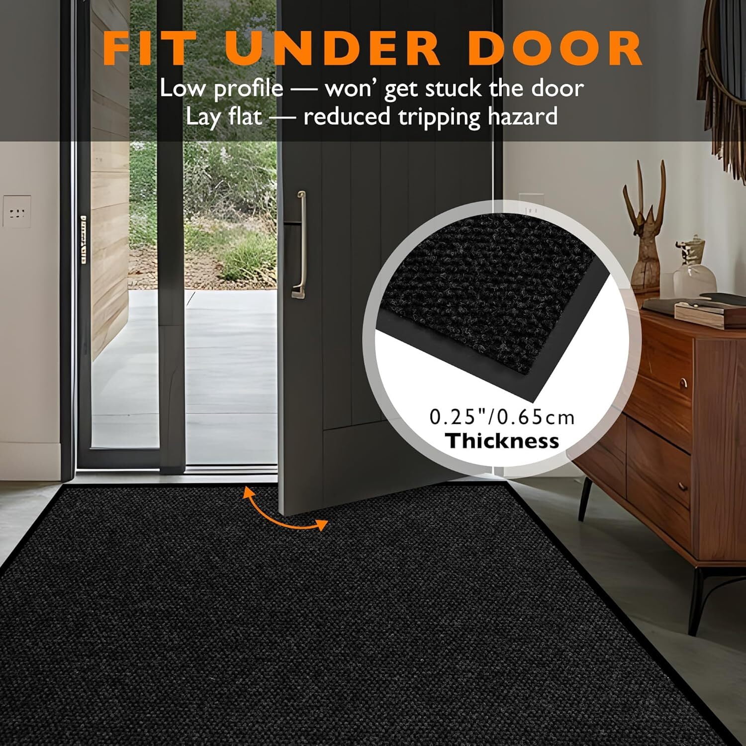 KOLOKO Indoor Front Door Mat for Entrance Non Slip Doormat Welcome Mat Dirt Commercial Floor Mat Rubber Backed Entryway Rug Low Profile Outdoor Black 4'x9'