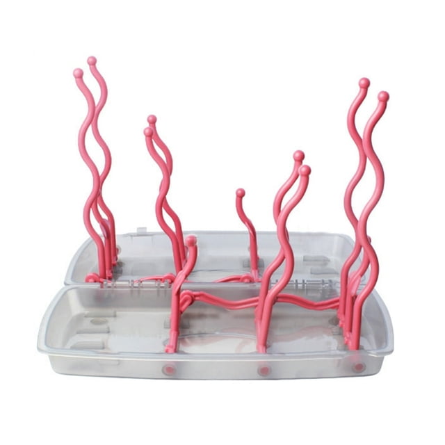 HLONK Bottle Drying Rack Folding Bottle Drying Rack with Tray for Storage Red(10.79X9.84X6.89Inch)