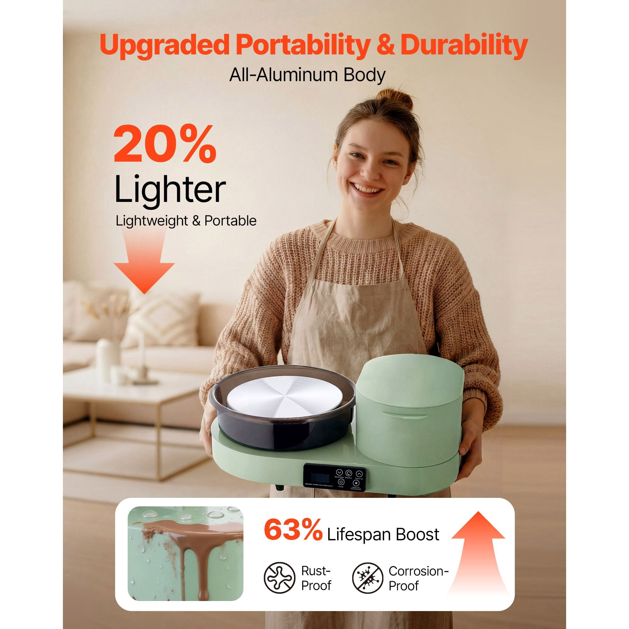 11-Inch Pottery Wheel, 450W Electric with Foot Pedal, 30-300 RPM Speed, Aluminum Body, for Beginners DIY, Green