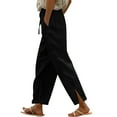 thumbnail image 2 of Penkiiy Women's Cotton Linen Wide Leg Pants - Comfort Fit Boho Chic Drawstring Lounge Trousers for Casual & Vacation Essentials (Solid Color 2XL Black, 2 of 6