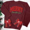 thumbnail image 4 of Wang6 Womens Whtie Graphic Sweatshirts Trendy Crew Neck Long Sleeve"Merry Christmas"Pullovers Casual Side Slit Hem Bow Tshirts Tops Y_Wine S, 4 of 6