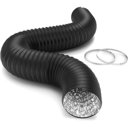 

iPower Flexible 6 inch 8 ft Aluminum Ducting 4 Layer Protection Dryer Vent Hose for HVAC Heating Cooling Ventilation and Exhaust 2 Clamps Included PVC 6 in 8ft Black