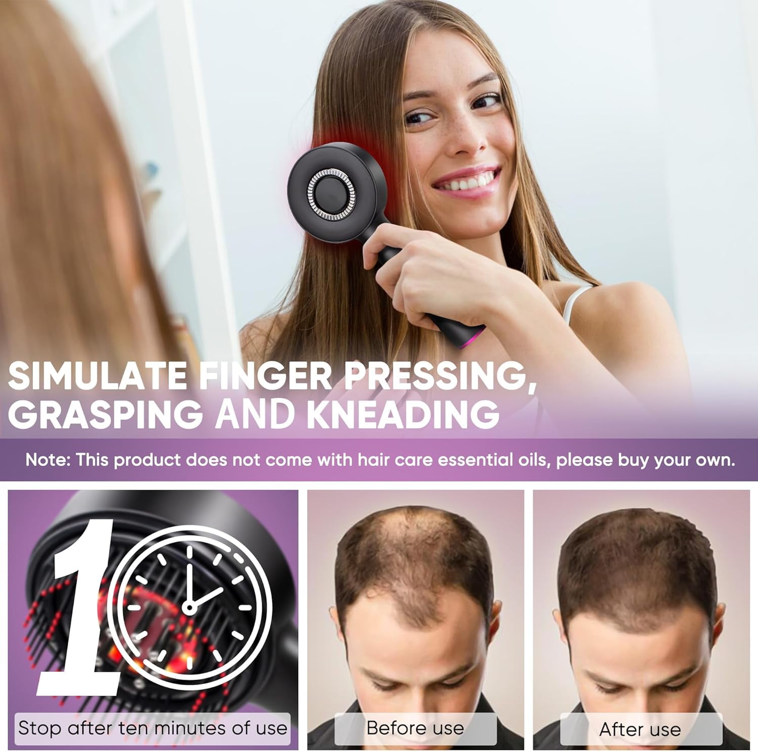 2 in 1 Hair Oil Applicator, Red Light Scalp Massage, Electric Hair Brushes for Hair Growth, IPX7 Waterproof Electric Scalp Massager for Women & Men (Grey)