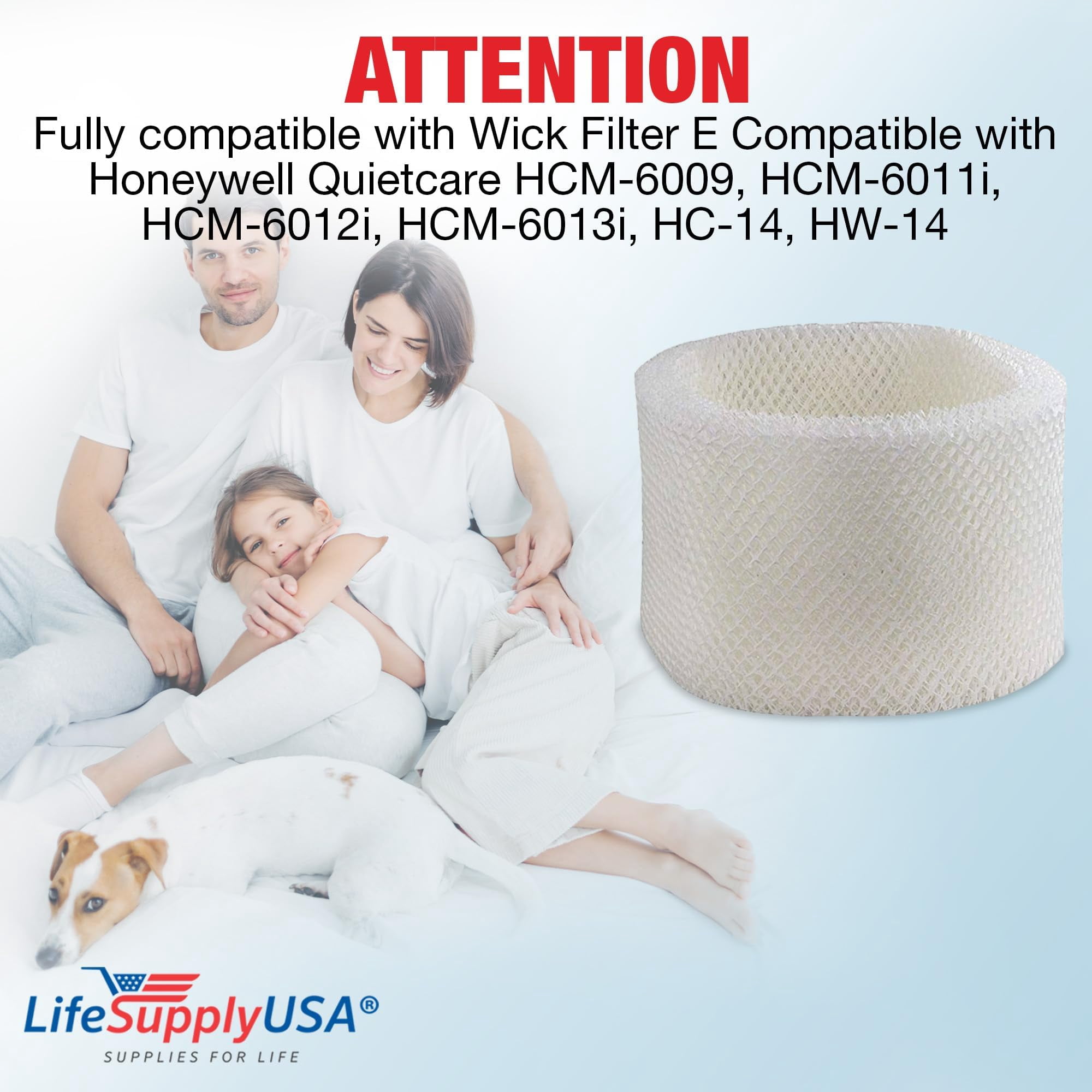 Filter E Humidifier Filter Replacement Wick Compatible with Honeywell Quietcare HCM-6009, HCM-6011i, HCM-6012i, HCM-6013i, HC-14, HW-14 by LifeSupplyUSA (3-Pack)