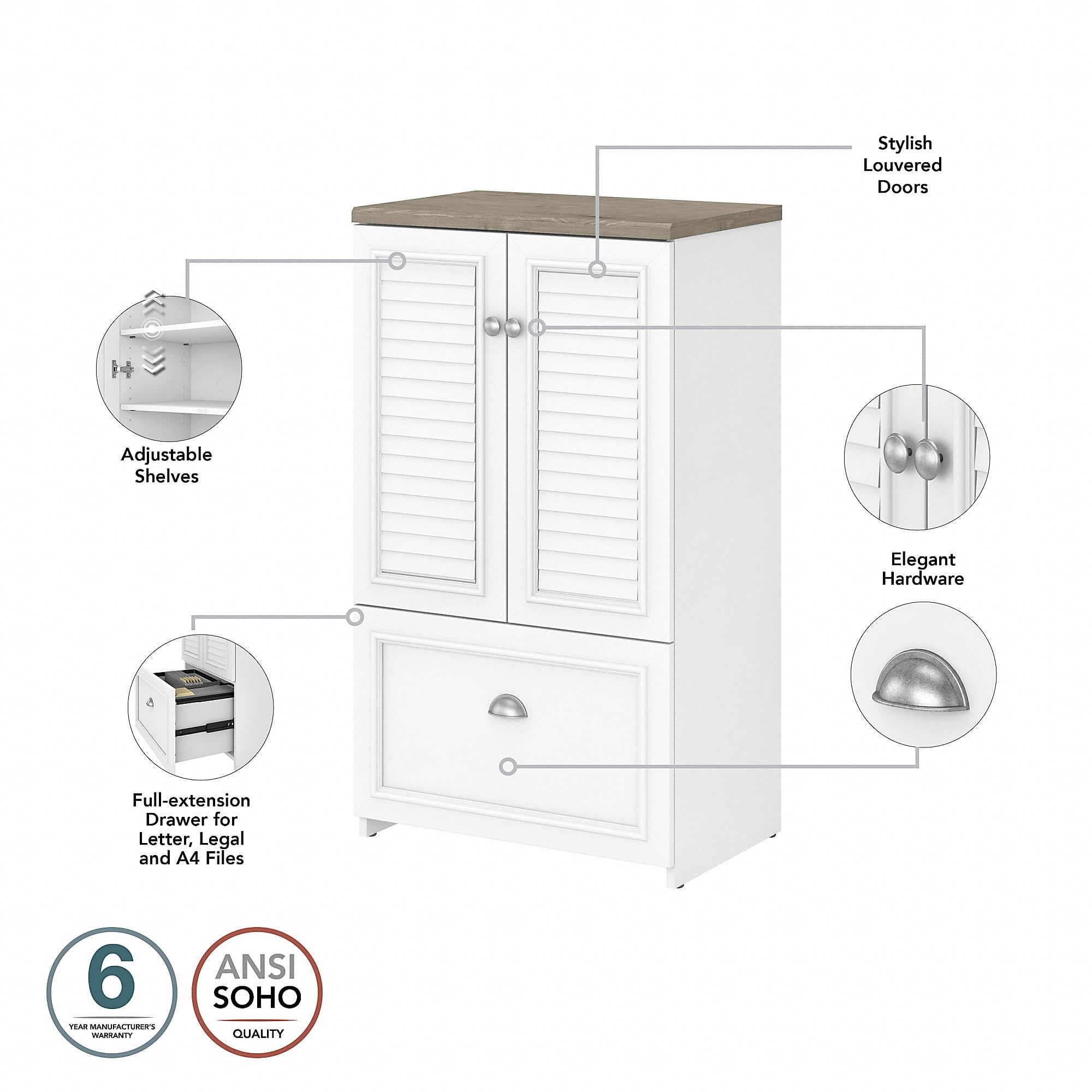 Bush Furniture Fairview 2 Door Storage Cabinet with File Drawer
