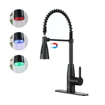 CASAINC Single Handle Pull Down Sprayer Kitchen Faucet with LED Lights Temperature Display in Matte Black