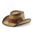 thumbnail image 4 of XIAOCHA Women's Breathable Straw Cowboy Hat Sun Protection Shapeable Brim Horse Riding Rodeo Cowgirl Hat,Coffee, 4 of 5