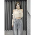 thumbnail image 5 of Pantalones azules de cintura alta para mujer, Vaqueros rectos sueltos lavados con cremallera, Vaqueros largos, ropa de calle elegante de pierna ancha Y2k, 5 of 5