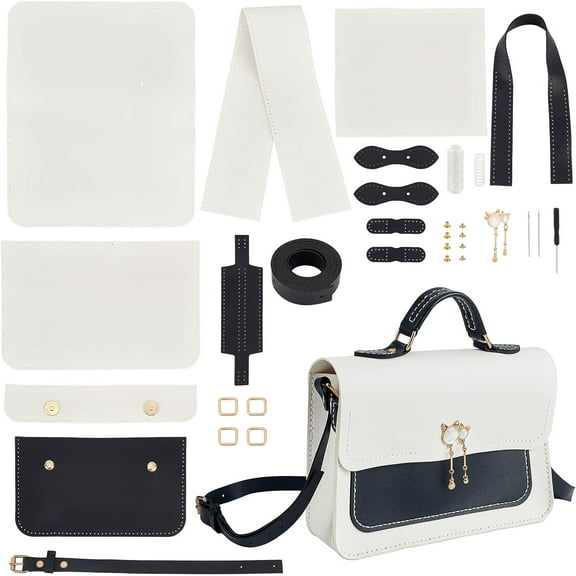 DIY Leather Shoulder Bag Making Kit PU Leather Knitting Crochet Bag Making All Materials Leather Craft Purse Handbag Sewing Materials 9.4x7.2 Inch DIY