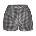 thumbnail image 3 of Short Sleeve Pajamas Set for Women 2 Piece Plaid Sleepwear Lace-up Top and Elastic Waist Shorts Home Loungewear (S, Black), 3 of 9