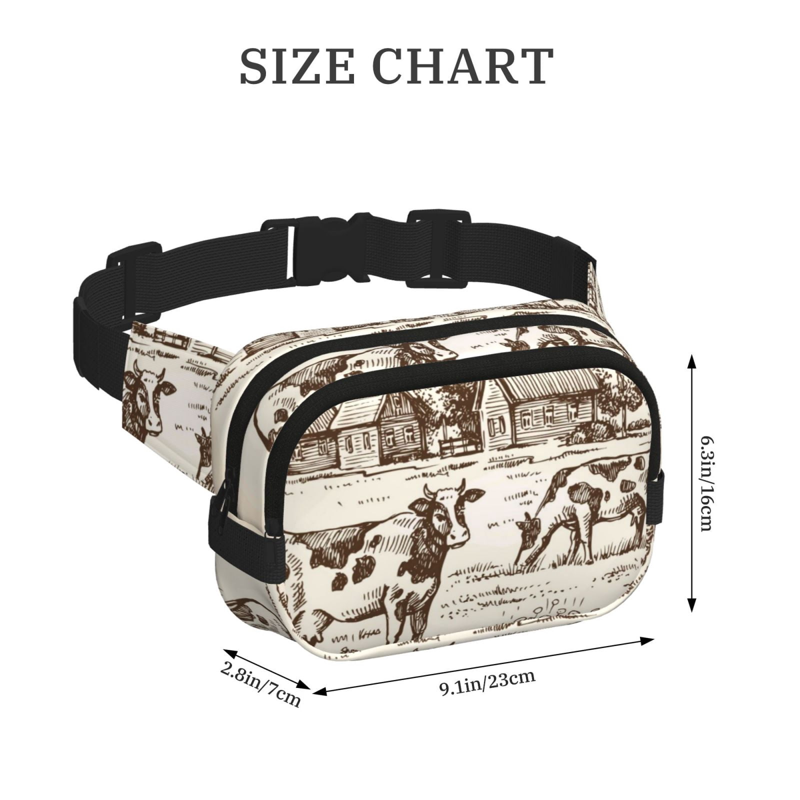 Picia Cows On The Farm Print Square Double-Layer Waist Bag Mini Adjustable Waist Belt Bag Exercise Running Travel Hiking
