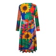 thumbnail image 5 of Gamivast Summer Dresses for Women Long Sleeve Round Neck Tropical Maxi Dress Hibiscus Floral Print Swing Dress High Waist Flowy Long Dress Beach Holiday, 5 of 6