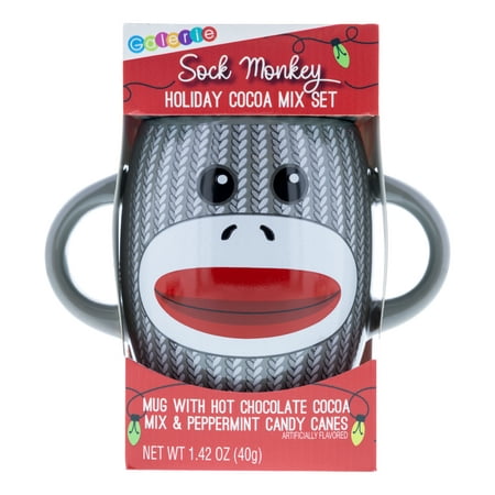 Galerie Two Handle Gray Sock Monkey Mug with Cocoa and Candy, 1.42 oz