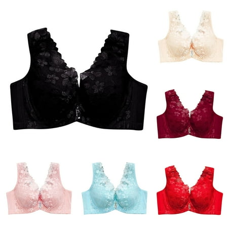 PEASKJP Women s Sports Bras Skin-friendly Push Up Lace Bra Comfort Seamless Wirefree Padded Underwire Bra Plus Size Lingerie for Women Blue 36E