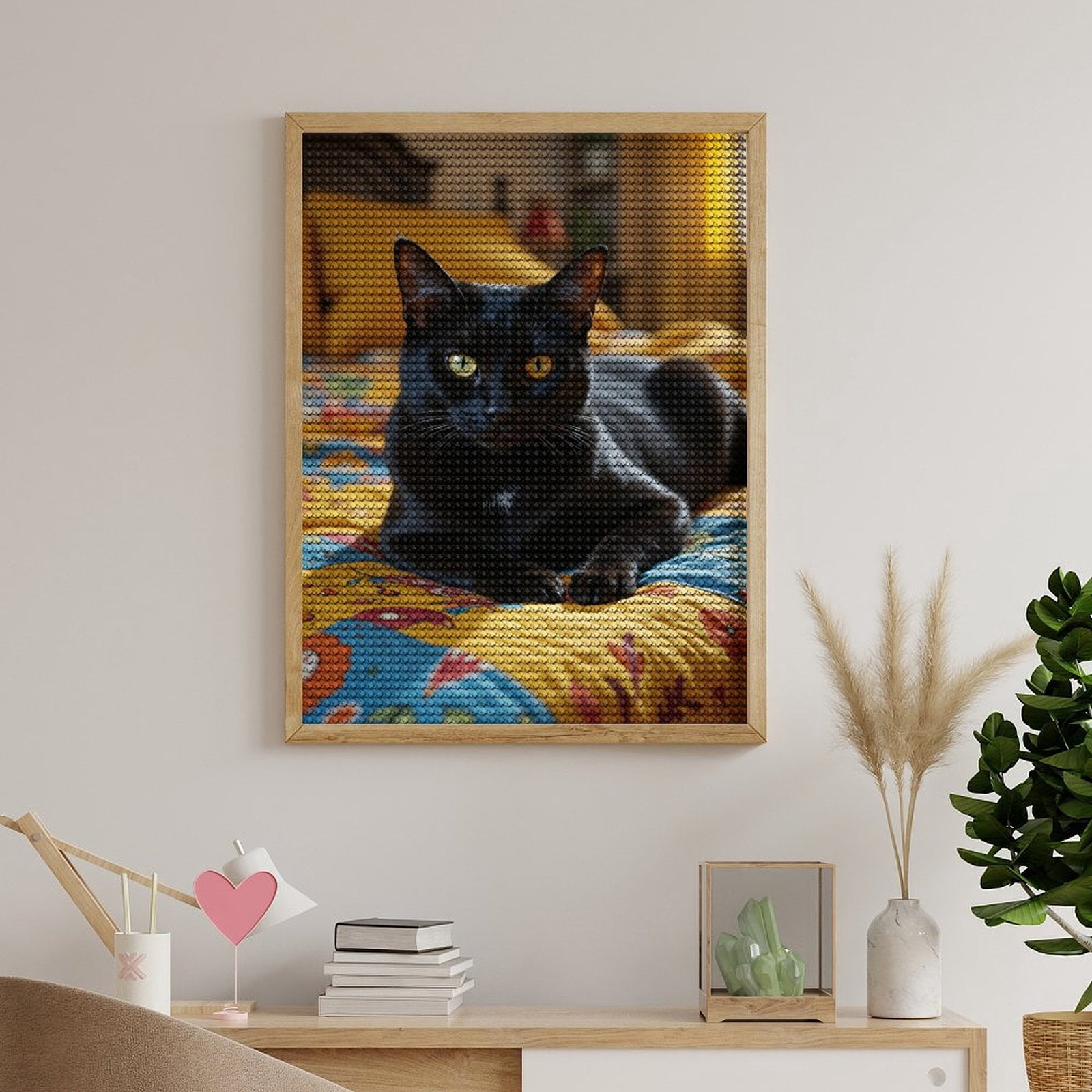 Diamond Art Kit for Adults, Black Cat Colorful Bed Quilt Diamond Painting for Adults Beginners, 5D DIY Diamond Art Painting Kits, Colorful Diamond Painting Craft for Home Decor 12x16