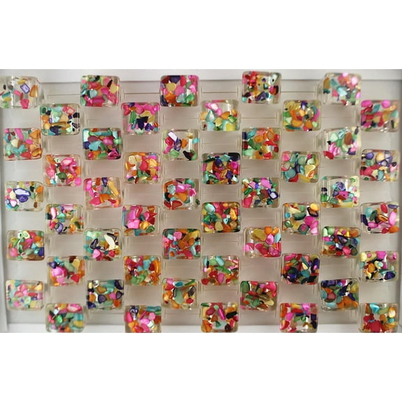 EOEMY Wholesale Lady'S Rings 32Pcs Mixed Lots Resin Jewelry Fashion Shell Ring Free P