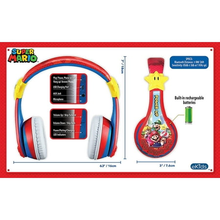 eKids - Super Mario Bluetooth Headphones - red