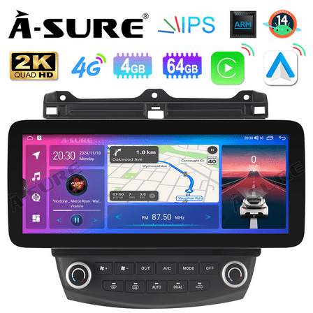 Asure 12.3" 4 64G Car Stereo For Honda Accord VII 2003-2007 with Android 14 and CarPlay/BT 5.0