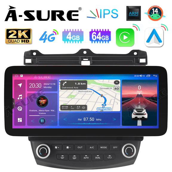 Asure 12.3" 4 64G Car Stereo For Honda Accord VII 2003-2007 with Android 14 and CarPlay/BT 5.0