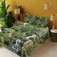 thumbnail image 4 of Ambesonne East Fitted & Top Sheet Set with Shams, Trees Foliage Rock Garden, Green White, 4 of 8